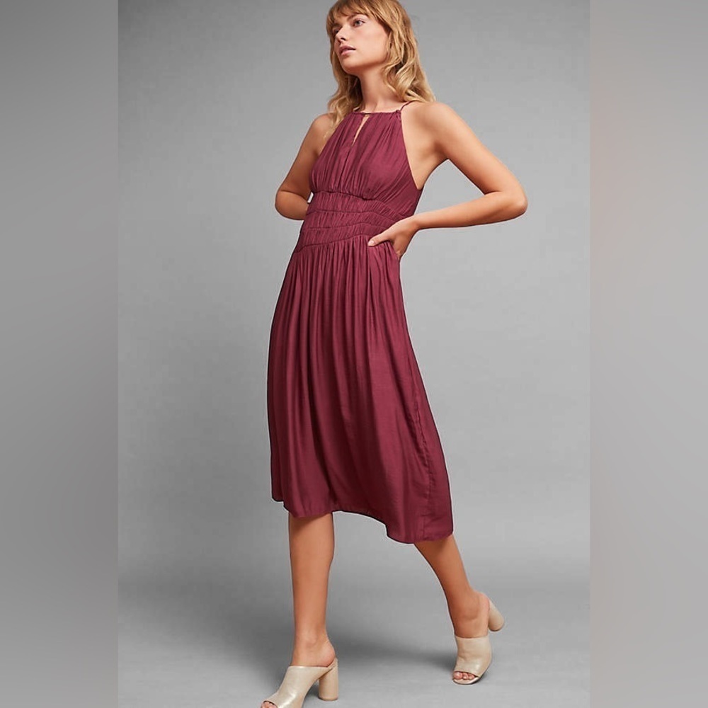Anthropologie Midi Dress Smocked Purple Size 6